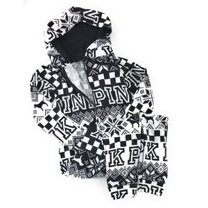 Victoria’s Secret PINK Onesie Sherpa Christmas black white pajamas snowflake